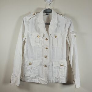 Ralph Lauren White Utility Jacket Blazer Gold Buttons Size Mp Cotton